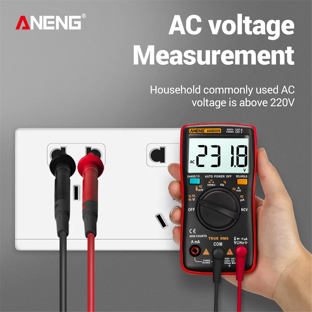 aneng lcd multimetro tester voltimetro medidor portatil multifuncional detector inteligente vermelho luz de fundo an8009 01