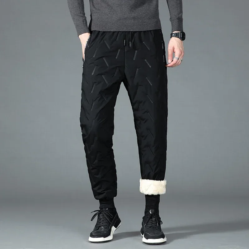 Plume à la mode hiver haute qualité épais coton pantalon avec haute élasticité respirabilité hommes confortable chaud pantalons décontractés garder