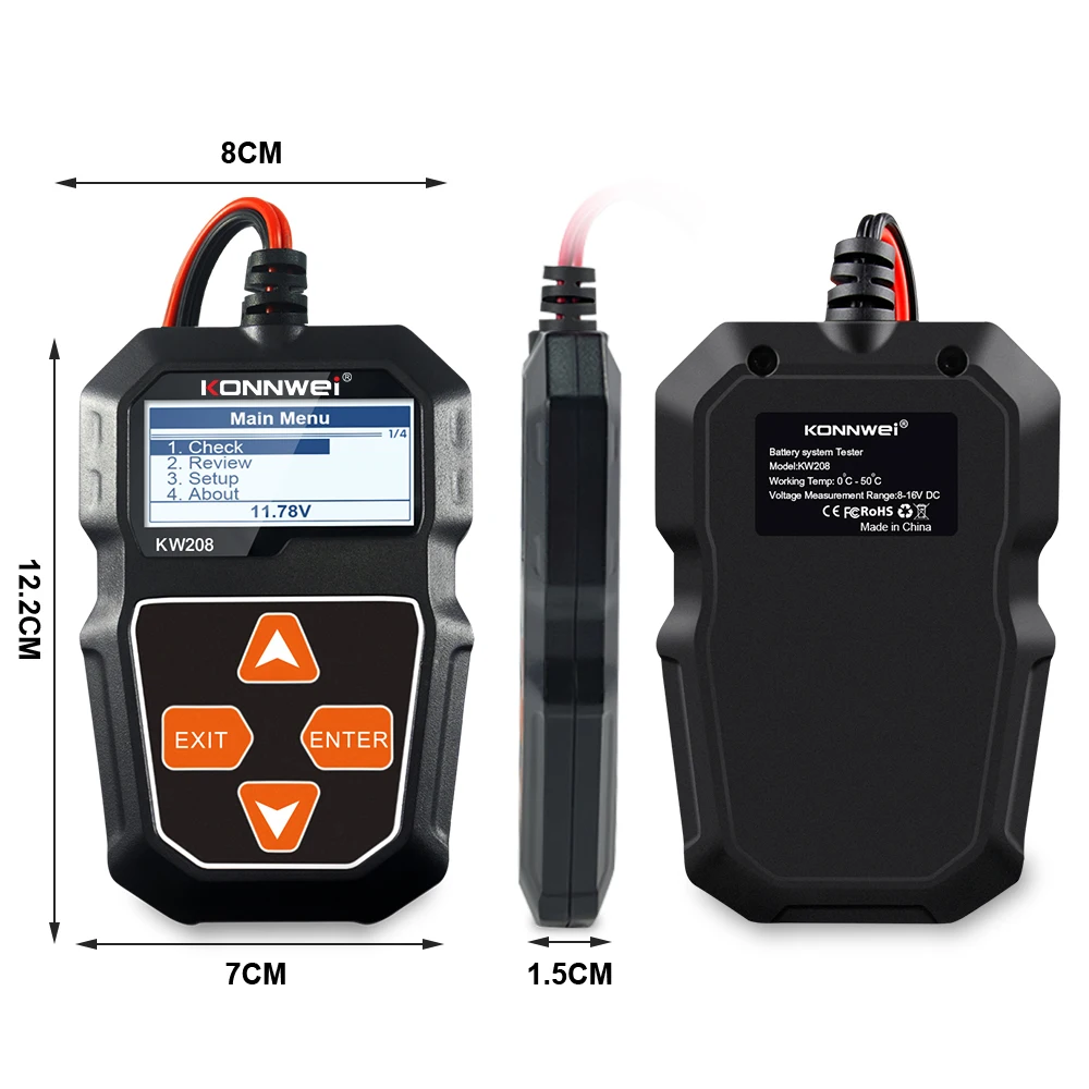 KONNWEI KW208 12V Car Battery Load Tester Professional Automotive Alternator Analyzer Waveform Voltage Test for Car/Motorcycle