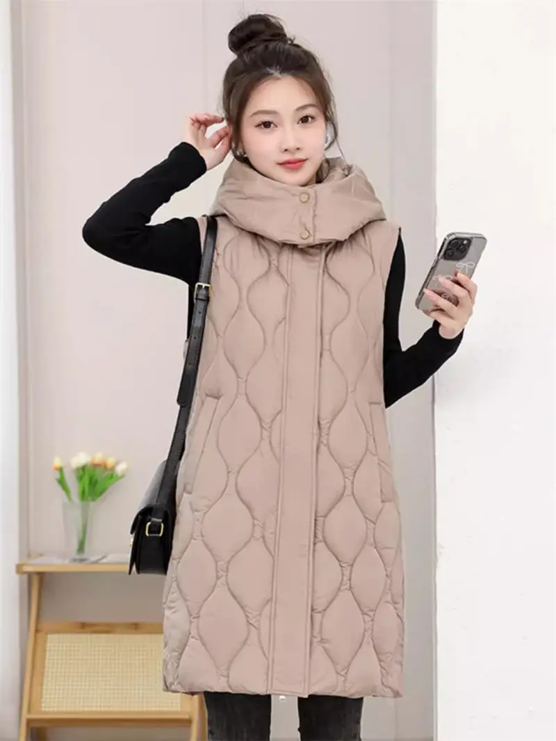 New Down Cotton Vest Women's Mid To Long Autumn Winter Large Size Korean Version Loose Outerwear Thick Waistcoat Jacket K2183