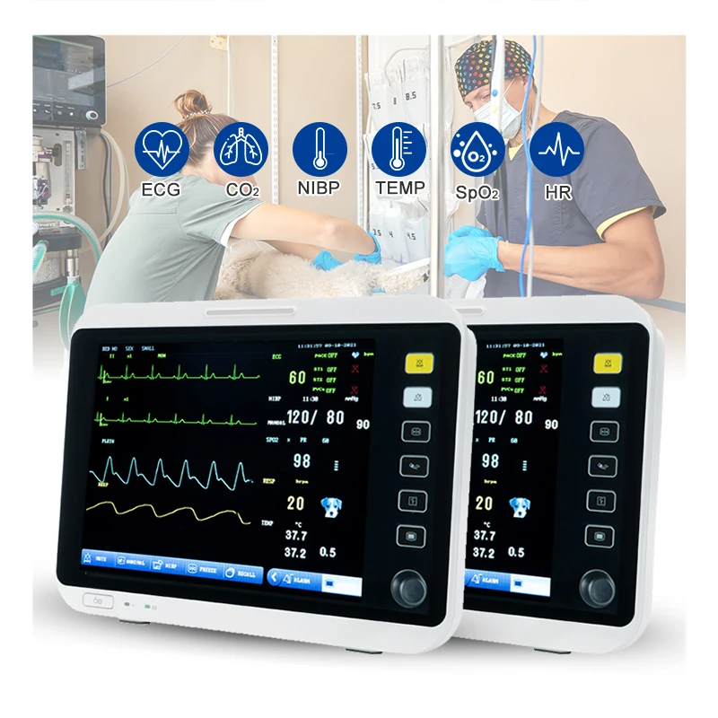 Touch-screen Vital Signs Portable Rechargeable  ECG Blood Pressure Heart Rate Animal Hospital Veterinary Multi-parameter Monitor