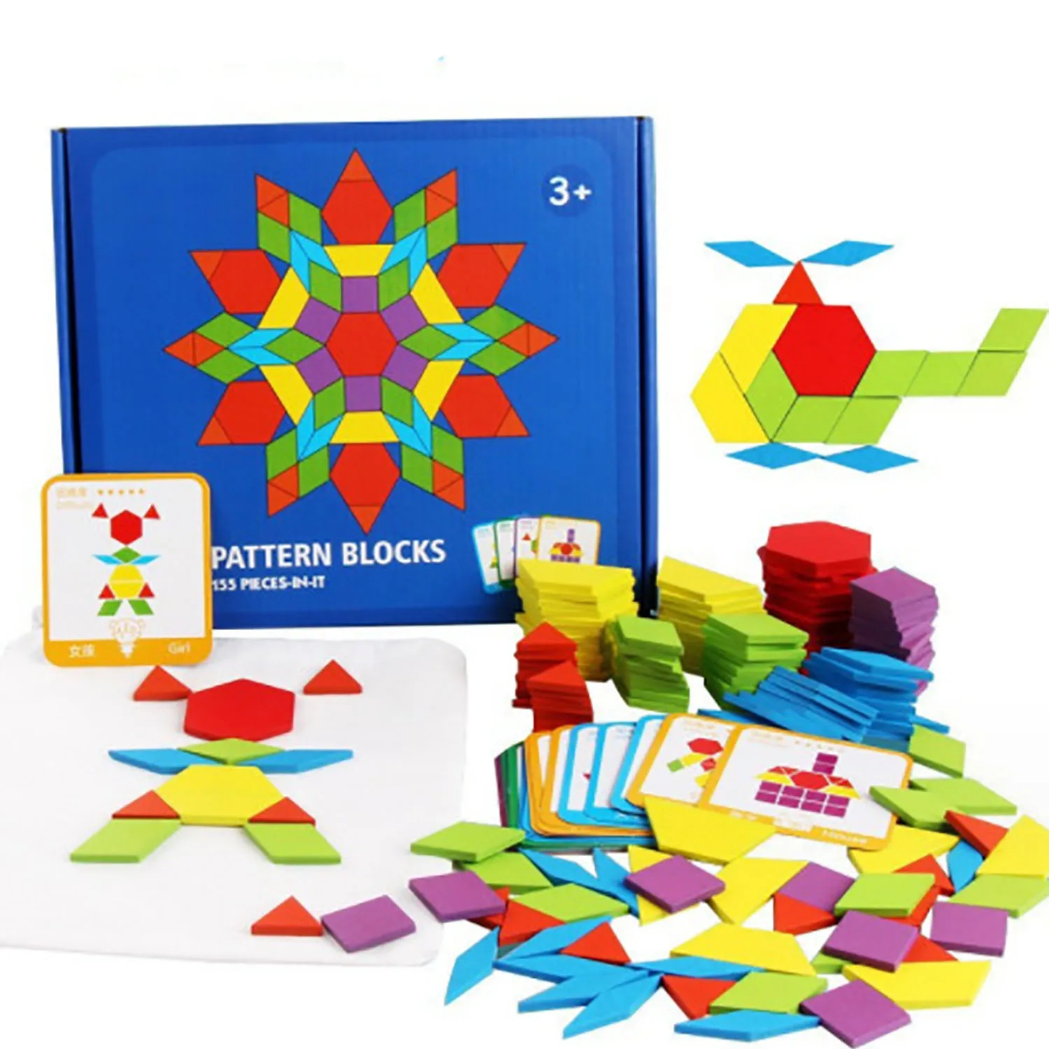 

155 pieces of wooden creative puzzle toy for children's early education, versatile geometric shape tangram
