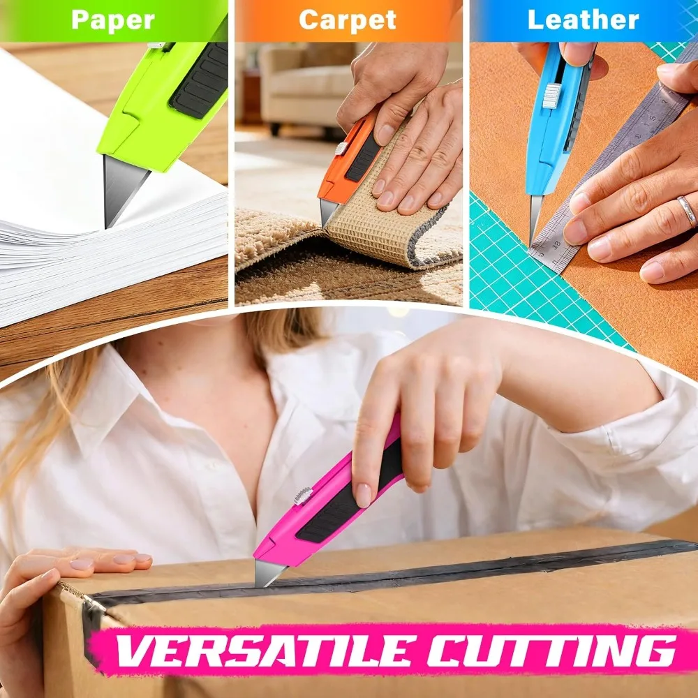 4-Pack Heavy Duty Box Cutter, Retractable Utility Knife with 10 Extra Blades, Zinc Alloy, for Cardboard, Boxes, Vinyl, Carpet, Leather view 3
