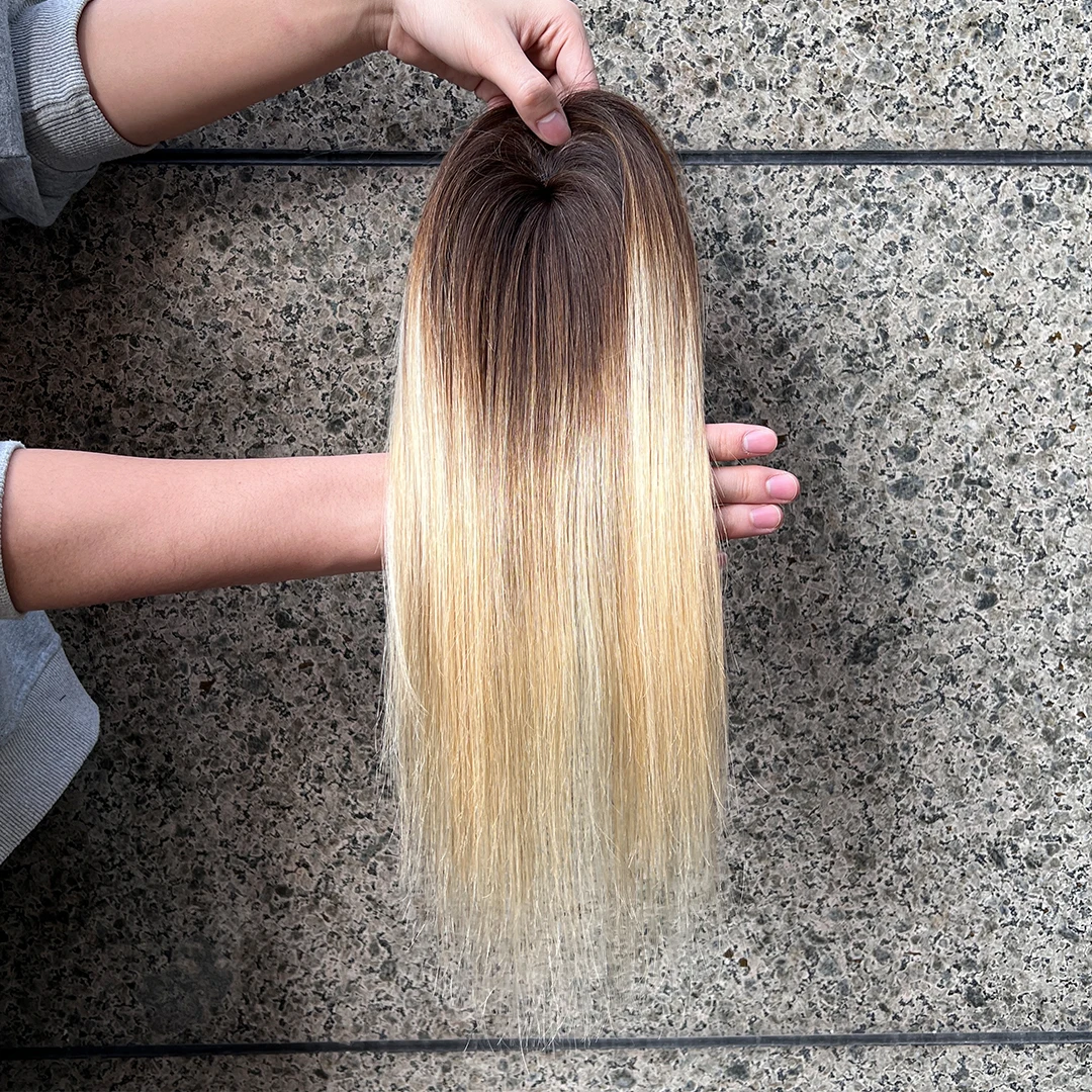 Topper per capelli da donna da 12 pollici con clip Toppers per capelli umani Remy al 100% per capelli sottili T2P18/613 Clip in estensioni dei capelli in un unico pezzo