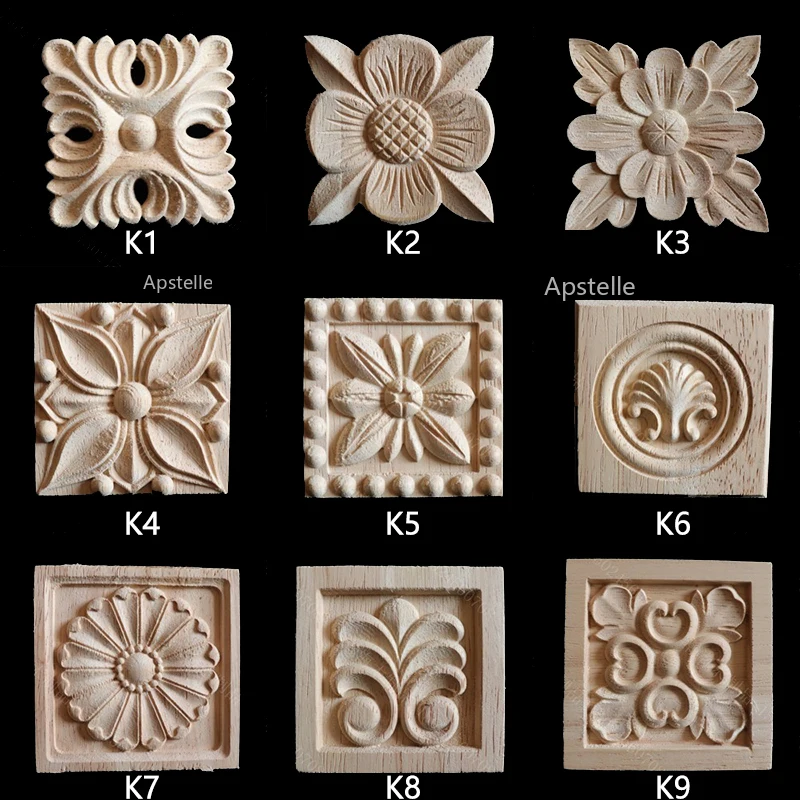 European Furniture Solid Wood Carved Squares Decoration Accessories Background Wall Wardrobe Cabinet Decals