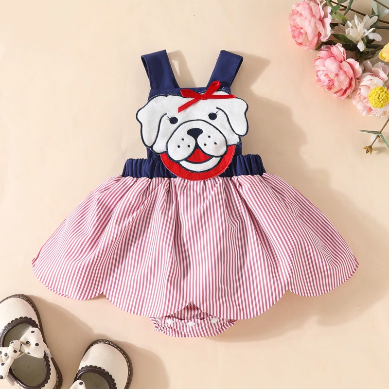 

2025 Baby Summer Clothes Cute Puppy Pattern Ha Dress Princess Dress Baby Girl Cute Fashion Ha Dress