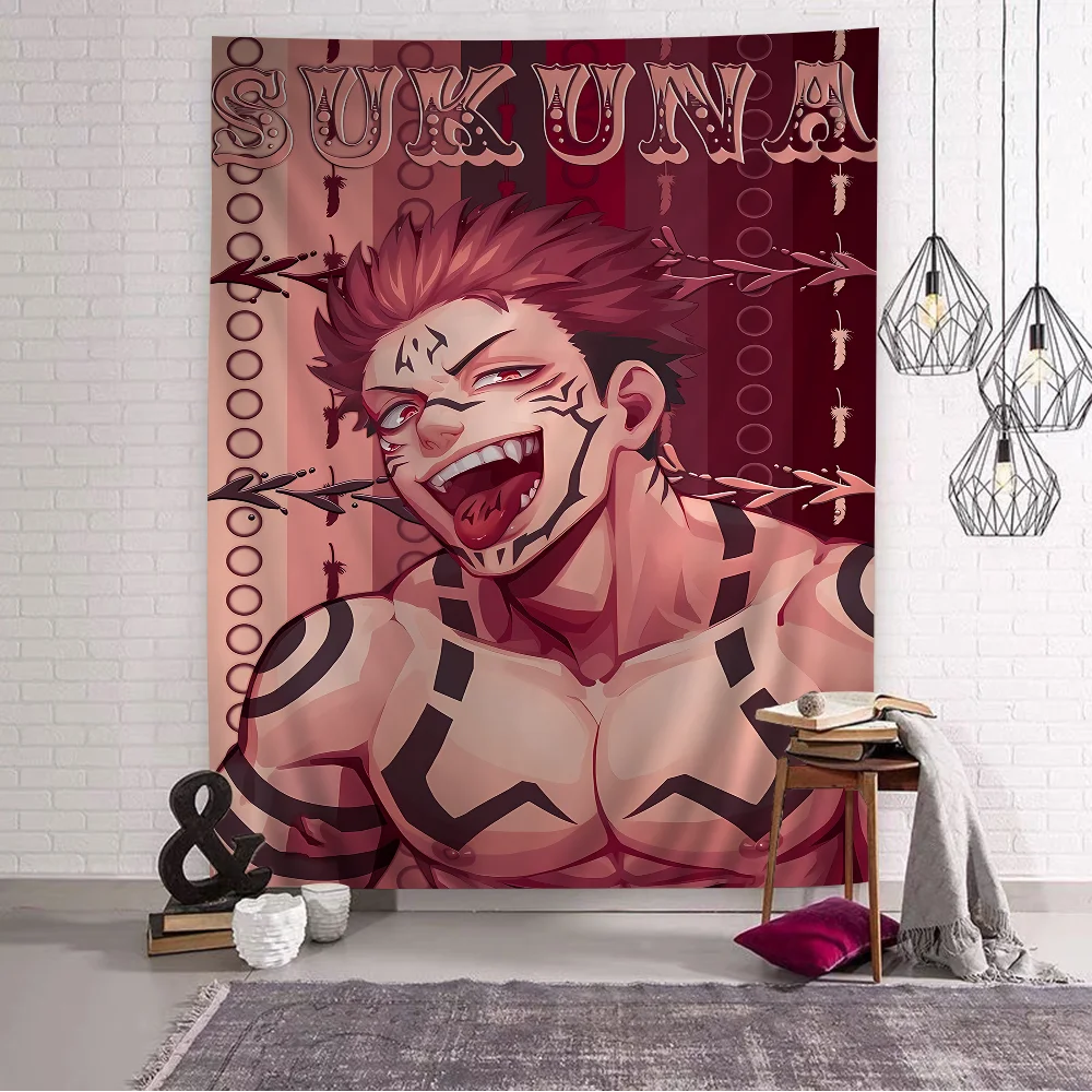 Jujutsu Kaisen Ryomen Sukuna Cartoon Hippie Wall Hanging Tapestries Bohemian Wall Tapestries Mandala INS Home Decor