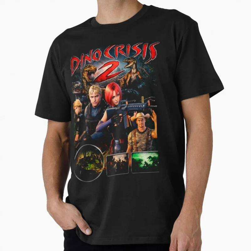 

0406 Dino Crisis Survival horror Gift T-Shirt for gamer 100% cotton printed short sleeve Graphic Tee Y2K clothes All size tops