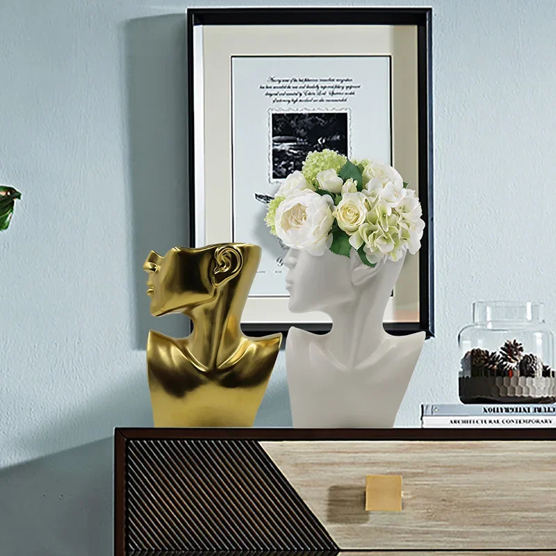 

Минималистичная портретная ваза, керамическая скульптура, бюст, лицо, человеческая голова, художественная цветочная композиция для хранения, настольное украшение для дома, украшения