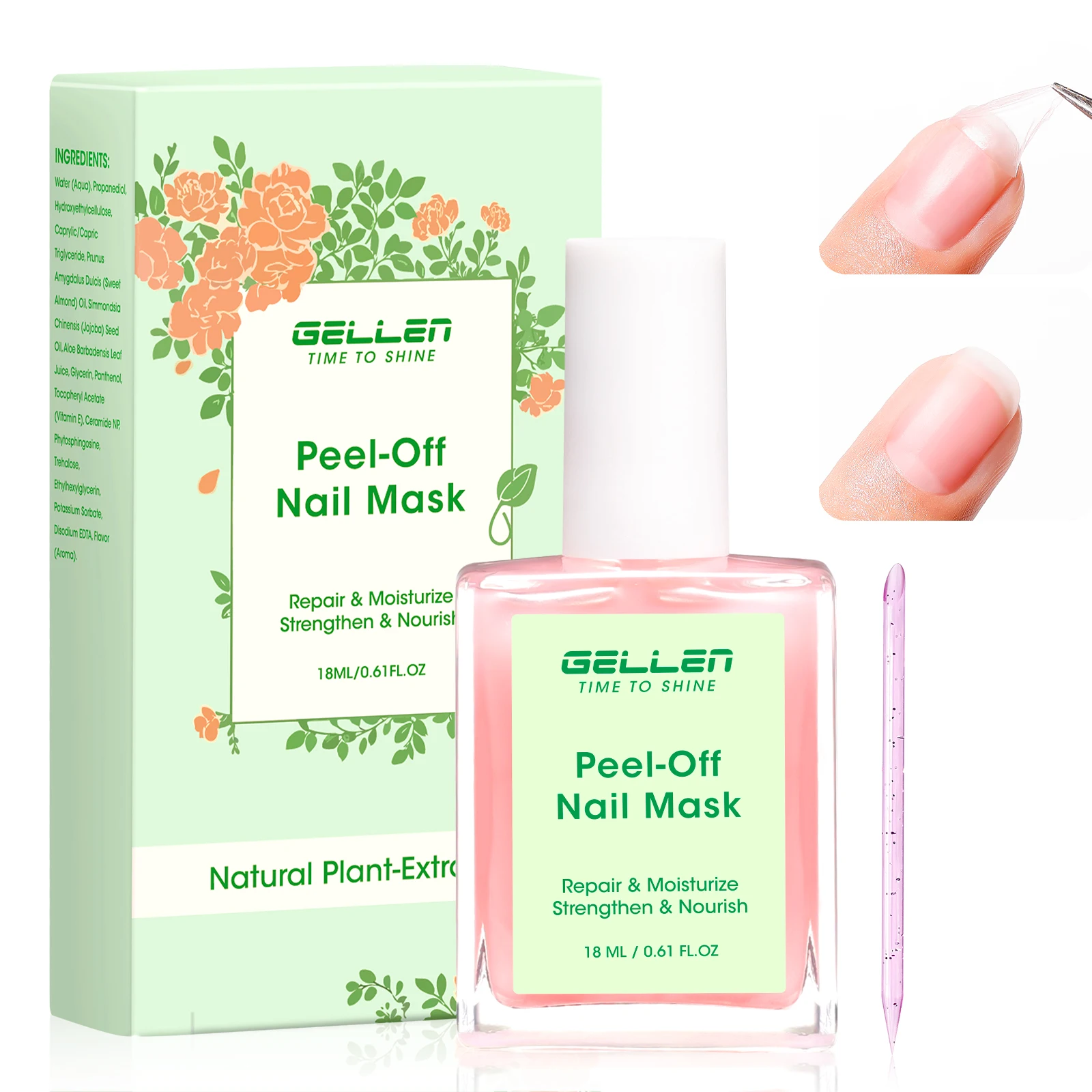 GELLEN Natural Nail Strengthener Mask Peelable Treatment Air Dry Weak Damaged Brittle Peeling Nails Growth Repair Keratin