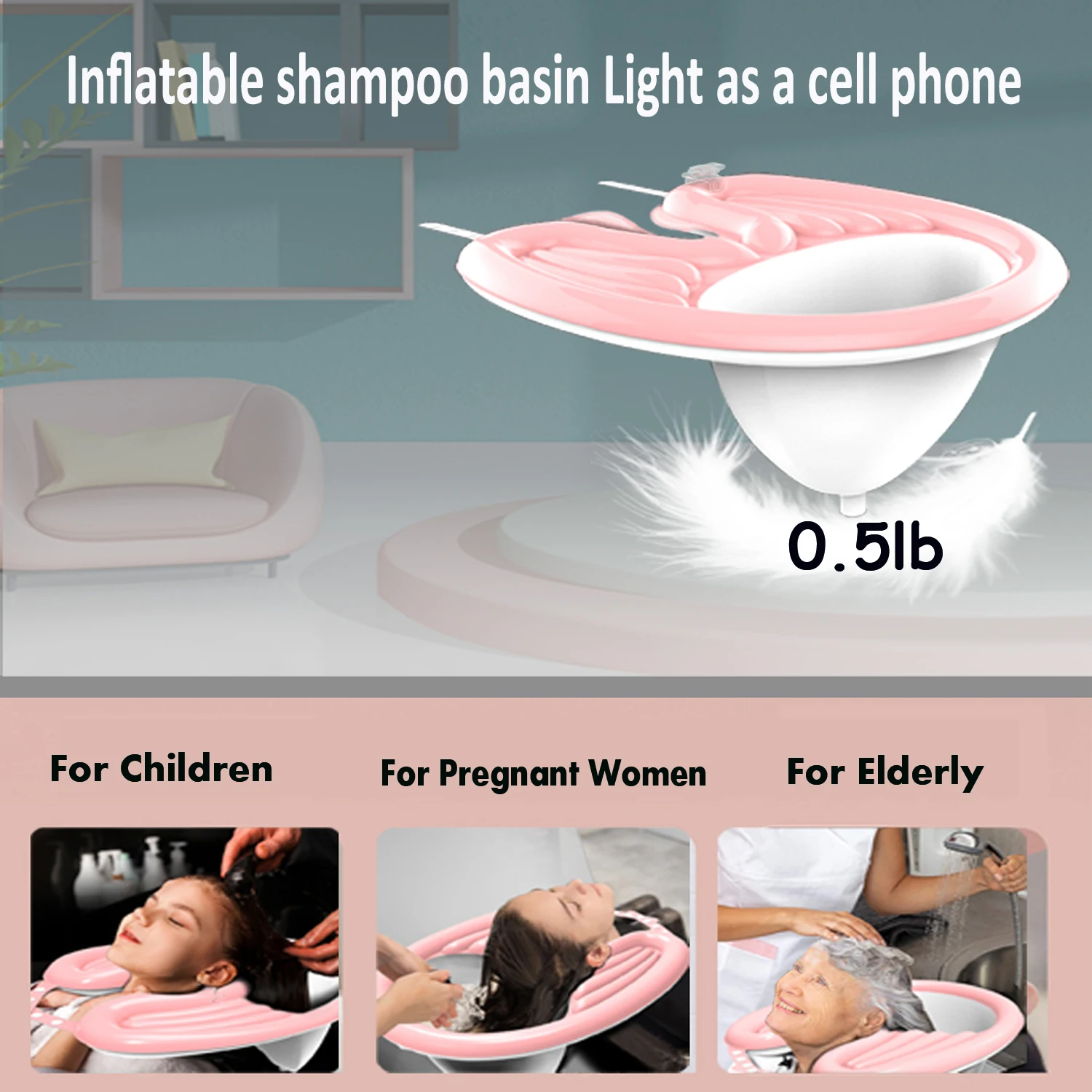 Almohadilla de champú portátil, lavabo inflable de PVC con tubo para inflar y desinflar el cabello, lavamanos para mujeres embarazadas, ancianos y niños