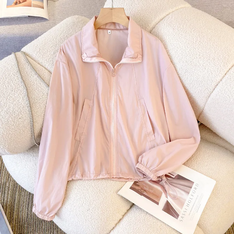 Stand-up Collar Sunscreen Clothes Women Summer Jacket New Casual Short Zipper Outdoor Cycling Coat Jacket Female Casual Tops