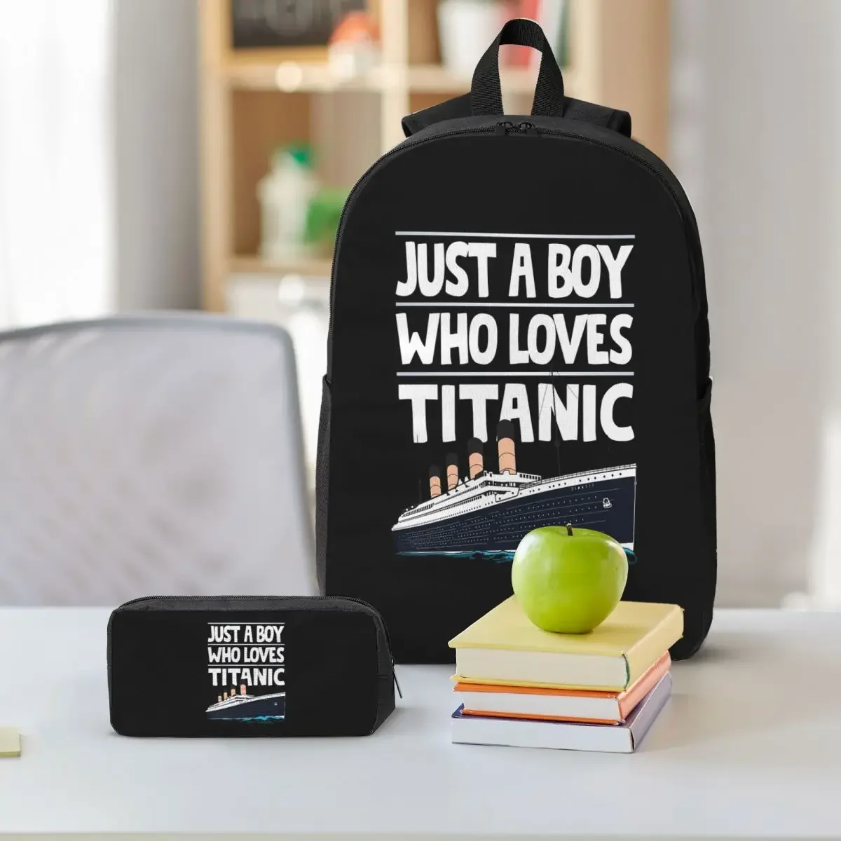 Just A Boy Who Loves Titanic Titanic Ship Gift Backpack BookBag School Bag Computer Shoulder Bags 3ps Lunch Bag Pencil Case