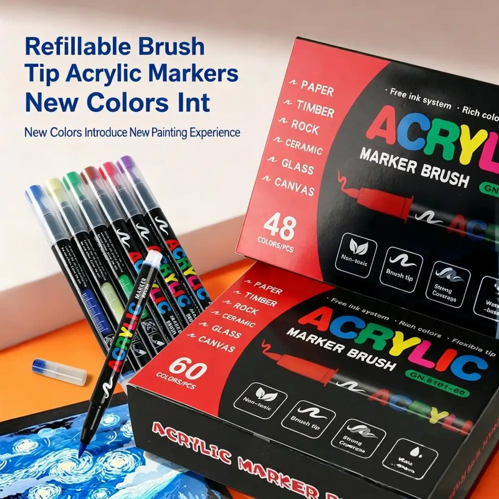 

72 Colors Acrylic Paint Pens Markers Brush Tip Acrylic Markers Set Paint Pens for Wood Fabric Canvas Glass Canvas