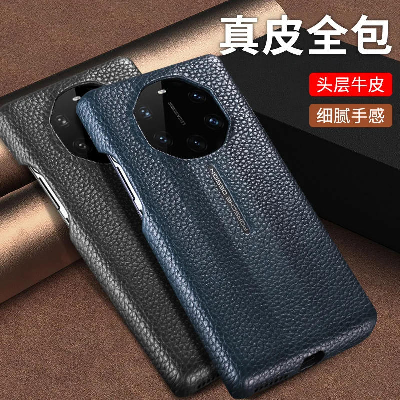 

For Huawei Mate 40 Mate40 RS Porsche Design Phone Cover Ultra-thin Back Case Natural Cow Skin Real Full Grain Genuine Leather