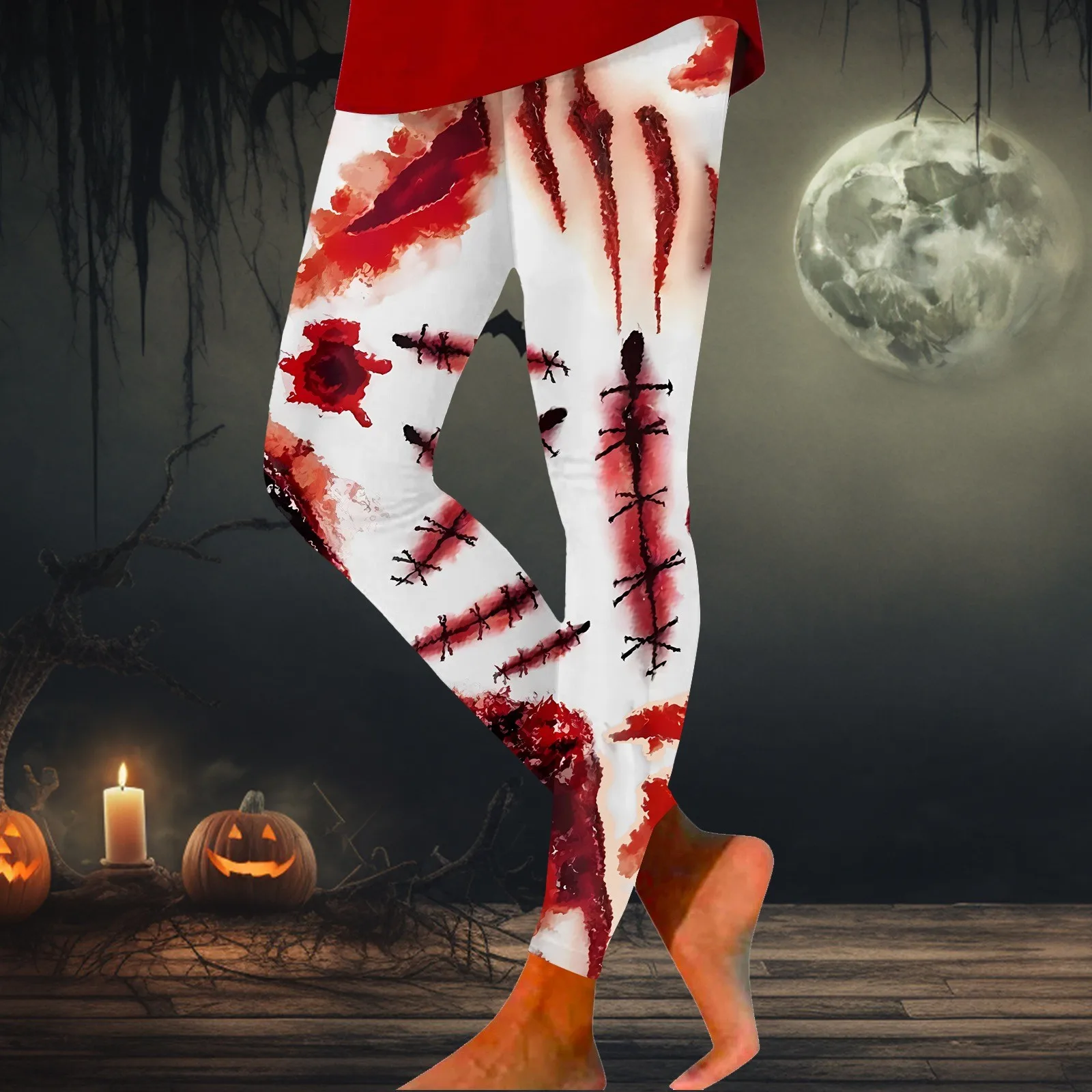 Halloween Cosplay Horror Costume Leggins New Punk Style Legging Blood Printed Leggins Lady Gothic Workout Fitness Ankle Pants