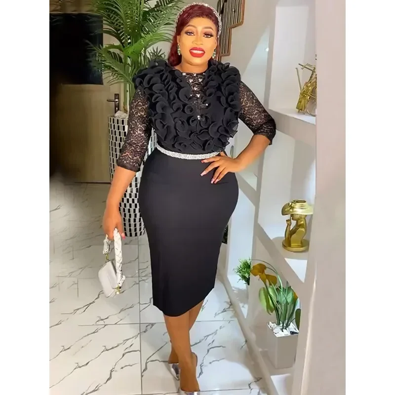 

Африканские платья по индивидуальному заказу для женщин, весна 202, африканское черное вечернее облегающее платье без рукавов, Дашики, африканская одежда Wo