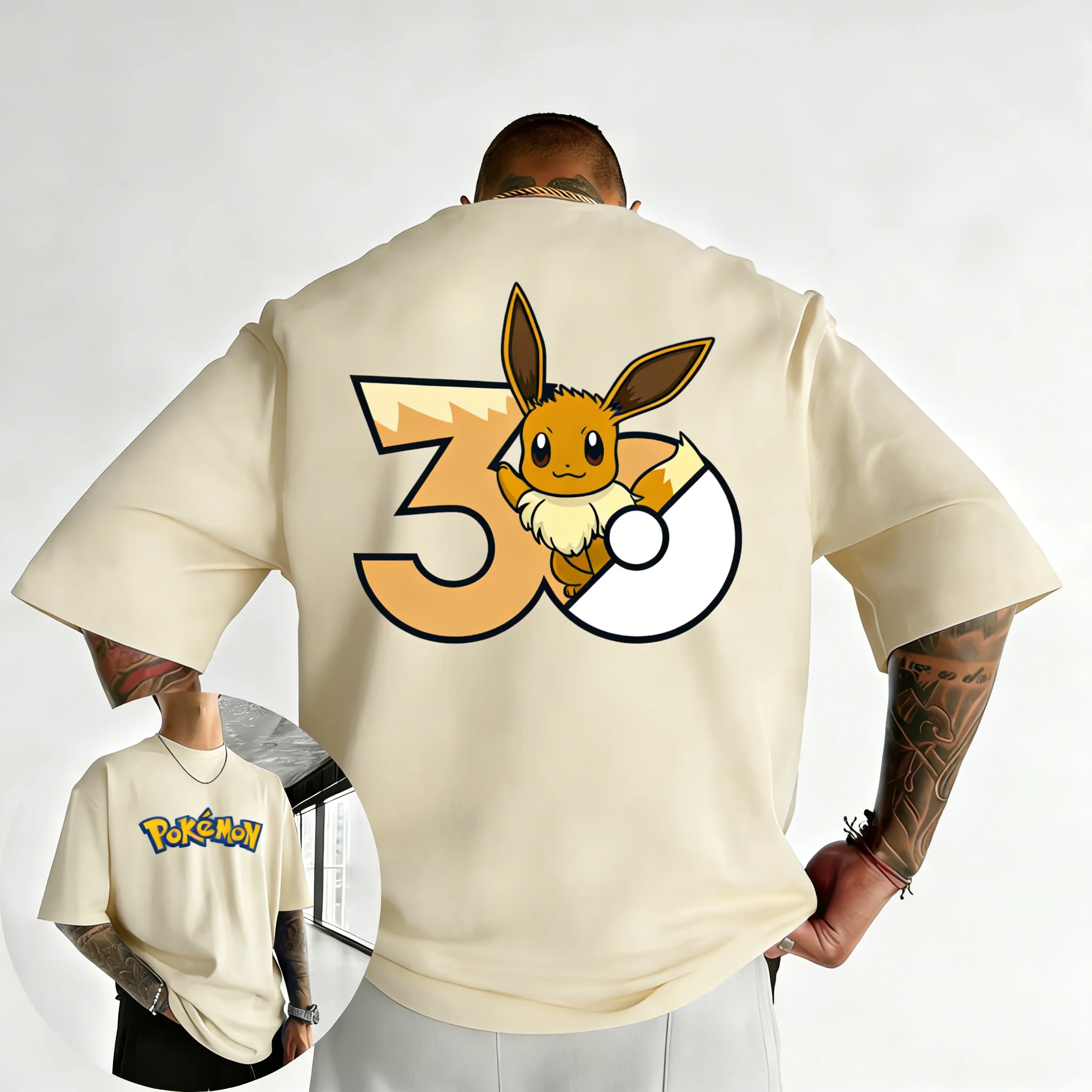 2026 Pokémon 30. Jubiläum Eevee Bedrucktes T-Shirt Sommer Neu Herren und Damen Trendiges Großes Lockeres Lässiges Y2K Kurzarm-Oberteil – Detail 11