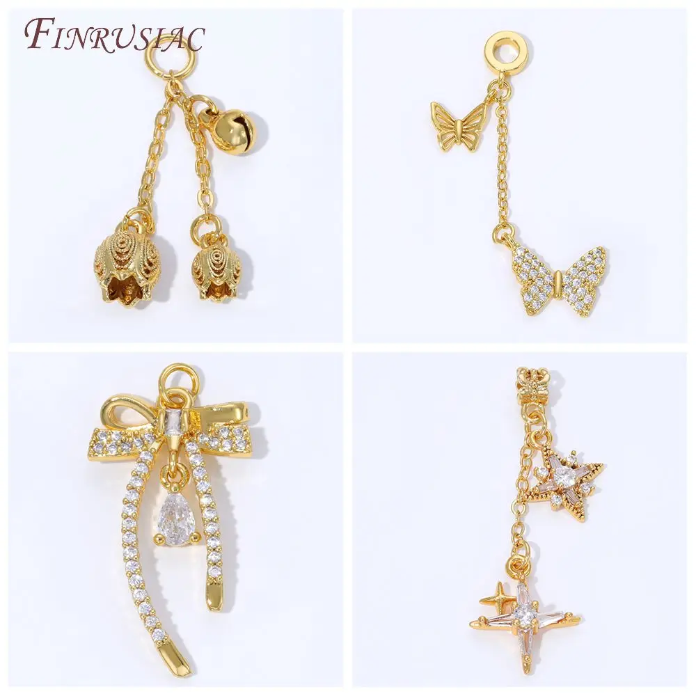 1/2/4Pcs 18K Gold-Plated Butterfly Tassel Earring Findings,Brass with Zircon Charms For Jewelry Making Supplies DIY Accessories