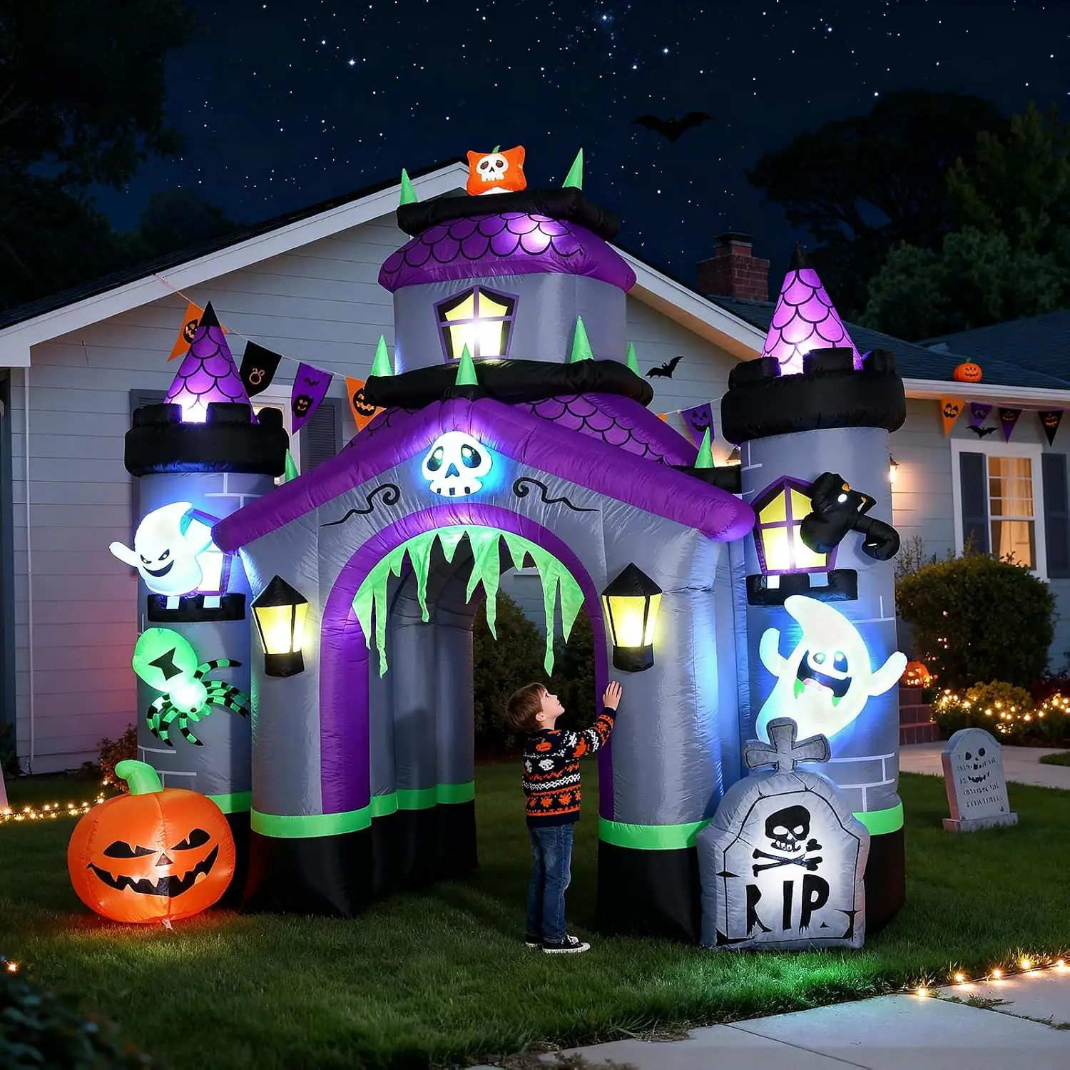 Giant 12.5 FT Halloween Haunted House Castle Archway Inflatables Outdoor Yard Decorations for Spooky Festive Atmosphere