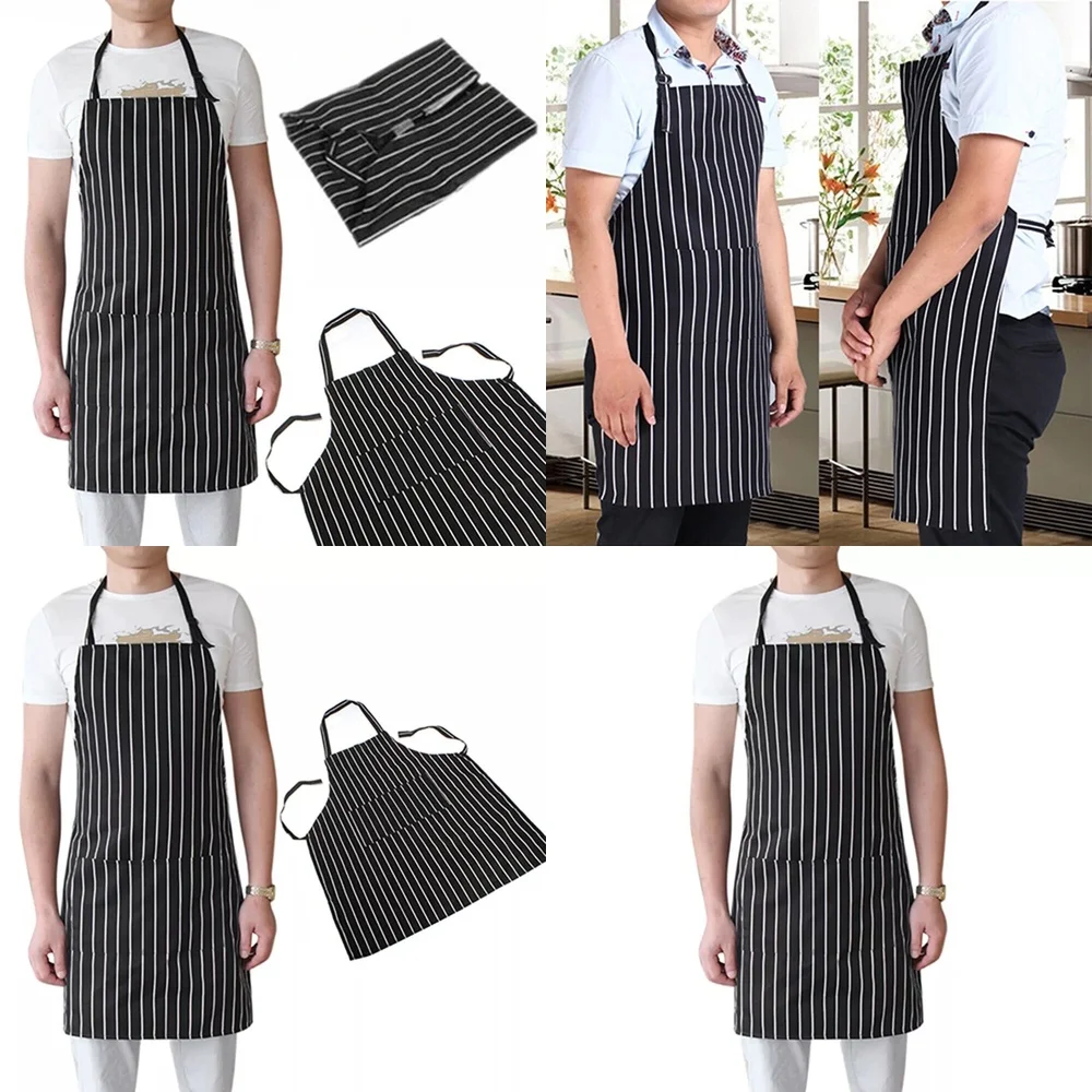 

Adjustable Cooking Apron for Men and Women Kitchen Chef Stripe Bib Apron with 2 Pockets Heavy Duty Washable BBQ Grill Cooking