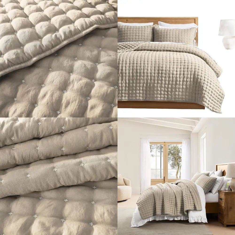 

Бежевый комплект одеял California King с подушками, кремово-коричневый легкий покрывало, постельное белье из трех предметов, 118x106 дюймов