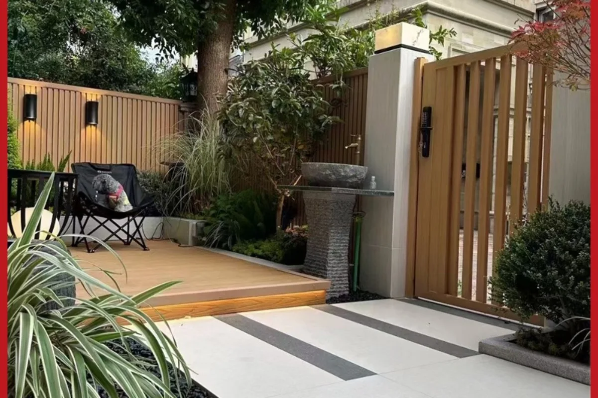 Plastic wood fence Outdoor Great Wall board Grille courtyard Garden fence Anti-corrosion wood fence Yard plastic wood wallboard