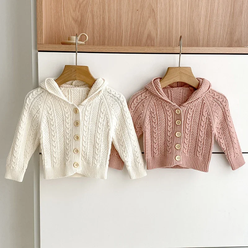 

2025 New Autumn Baby Girl Clothing Infant Baby Girls Knitting Cardigan Hoodie Long Sleeved Solid Color Newborn Baby Knit Sweater