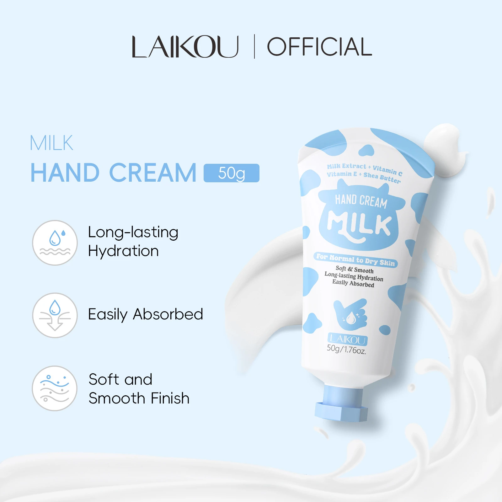 

Крем для рук LAIKOU с молочным экстрактом, 50 г, увлажняющий, осветляющий, для сухой кожи, ежедневный уход, нежирный, портативный, от морщин