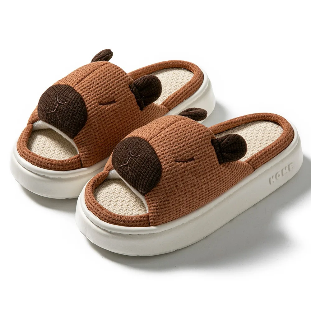 

Anti-Slip Cartoon Capybara Slippers Cartoon Home Wear Shoes Capybara Linen Slippers Thick Sole Kawaii Animal Linen Slides Gifts