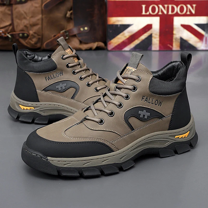 

Men's High-Top Boots: British Style Thickened Sole Genuine Leather Indestructible Work Boots, Couple Big Yellow Boots for Men an