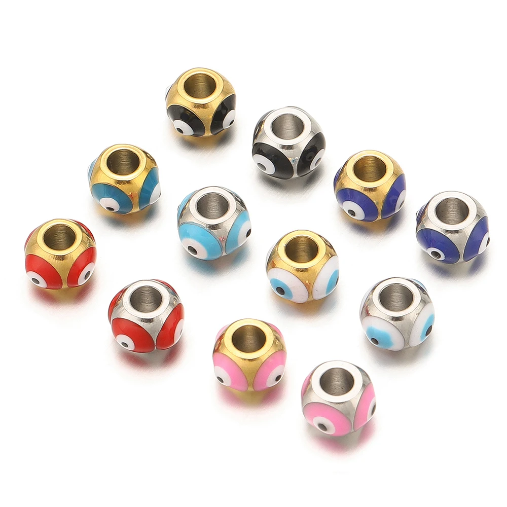 10 قطعة الفولاذ المقاوم للصدأ 6 مللي متر المينا العين الخرز الذهب جولة خزر عازل بالجملة DIY بها بنفسك صنع المجوهرات قلادة سوار لوازم