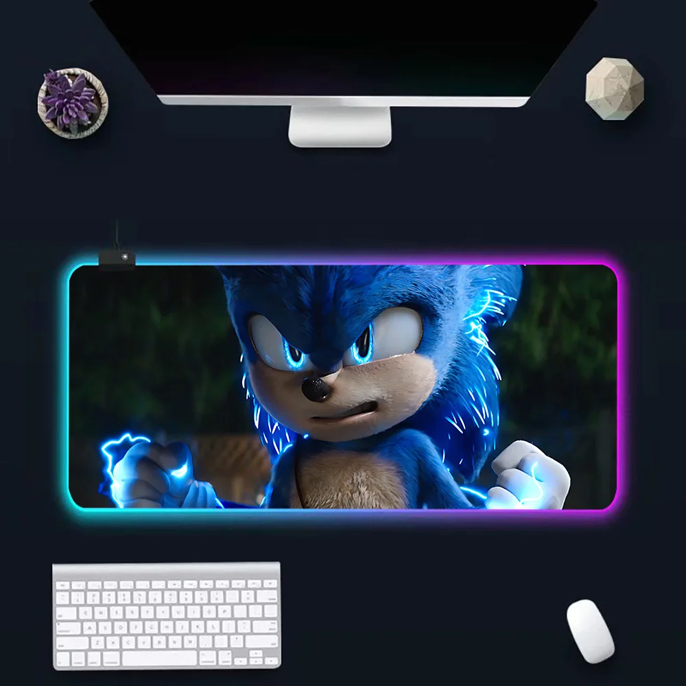 S-Sonic The H-Hedgehogs RGB Pc Gamer Keyboard Mouse Pad Mousepad LED Glowing Mouse Mats Rubber Gaming Computer Mausepad