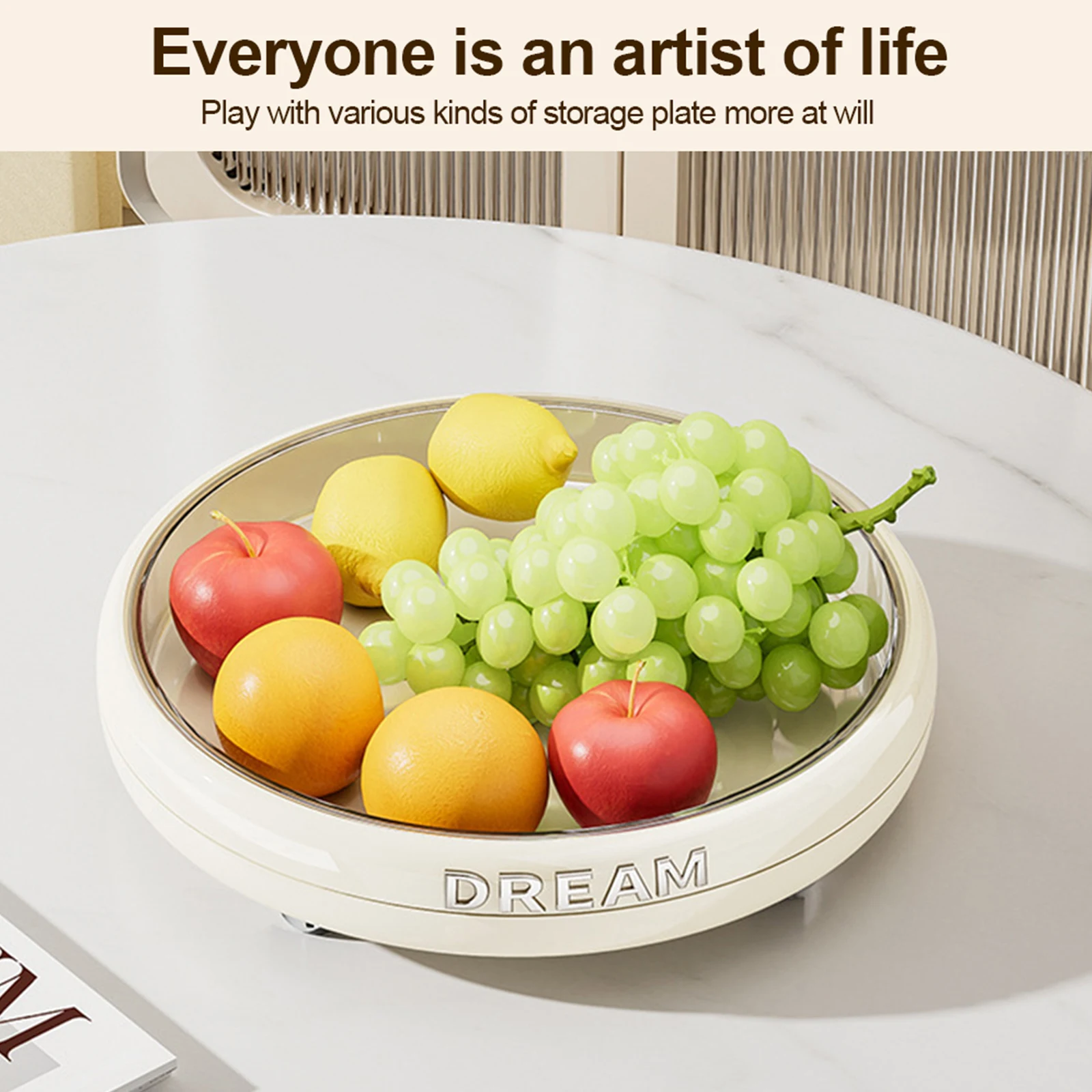 Rotating Kitchen Storage Tray Waterproof Plastic Spice Storage Plate Anti-Slip Rotatable Kitchen Organizer for Home Kitchen
