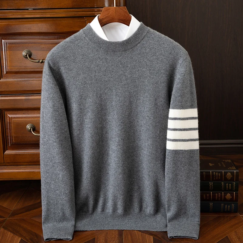 2024 new autumn and winter men\'s 100% pure cashmere sweater, round neck, popular, Korean version, pullover