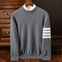 2024 new autumn and winter men's 100% pure cashmere sweater, round neck, popular, Korean version, pullover