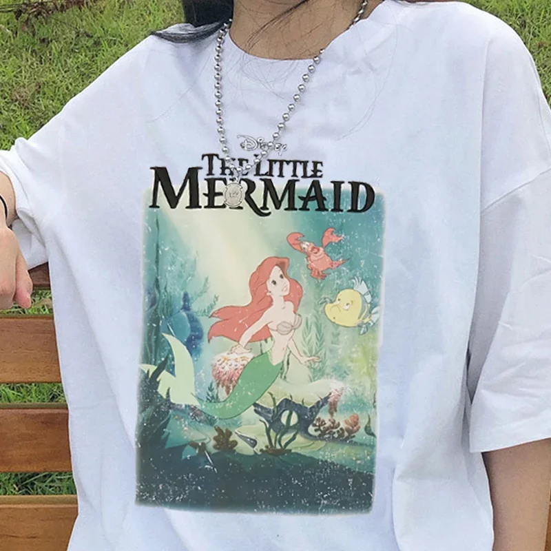 Harajuku Gothic Disney Cartoon The Little Mermaid Lady  Printed Women T-shirts Casual O-neck Oversized Short Sleeve Tops Tees