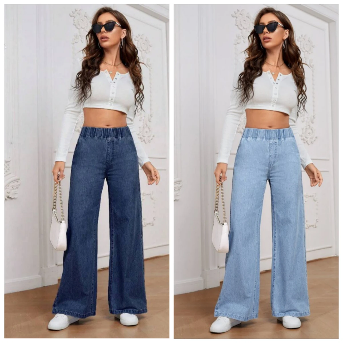 

Womens Pants Y2k Jeans Elastic Waist Relaxed Fit Wide Leg Loose Casual Trousers Stretchy Lightweight Fabric Fashion Simple