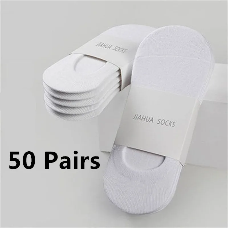 Autumn Winter 50 Pairs Black Men Women Boat Socks Non-slip Silicone Invisible Cotton Socks Male Ankle Sock Slippers Wholesale