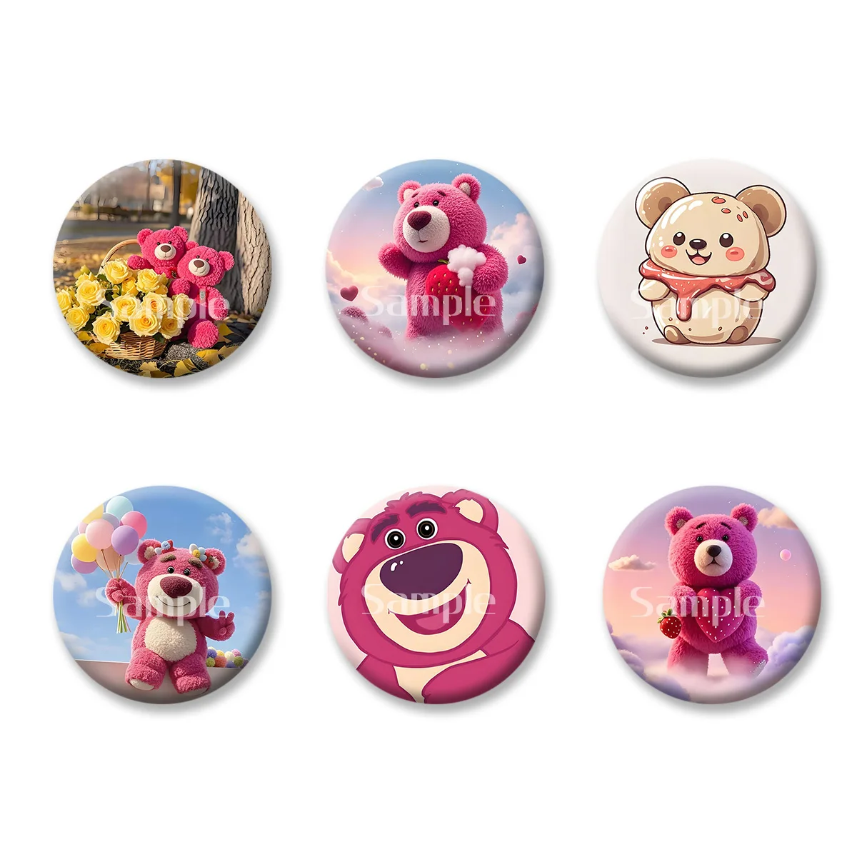 Breloczki z logo Toy Story Lotso, uroczy miś, lusterko do makijażu, magnes na lodówkę, gadżety ACG, anime, kreskówki, prezenty urodzinowe