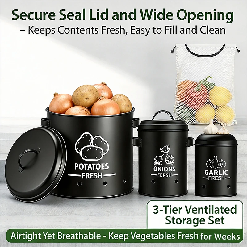 Metal Potato, Onion & Garlic Storage Containers