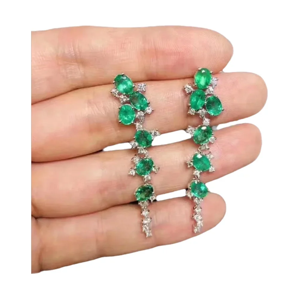 

KJJEAXCMY-925 Sterling Silver Natural Emerald Earrings for Women, Fine Jewelry, Eardrop, Trendy, Support Test, Hot Selling, New