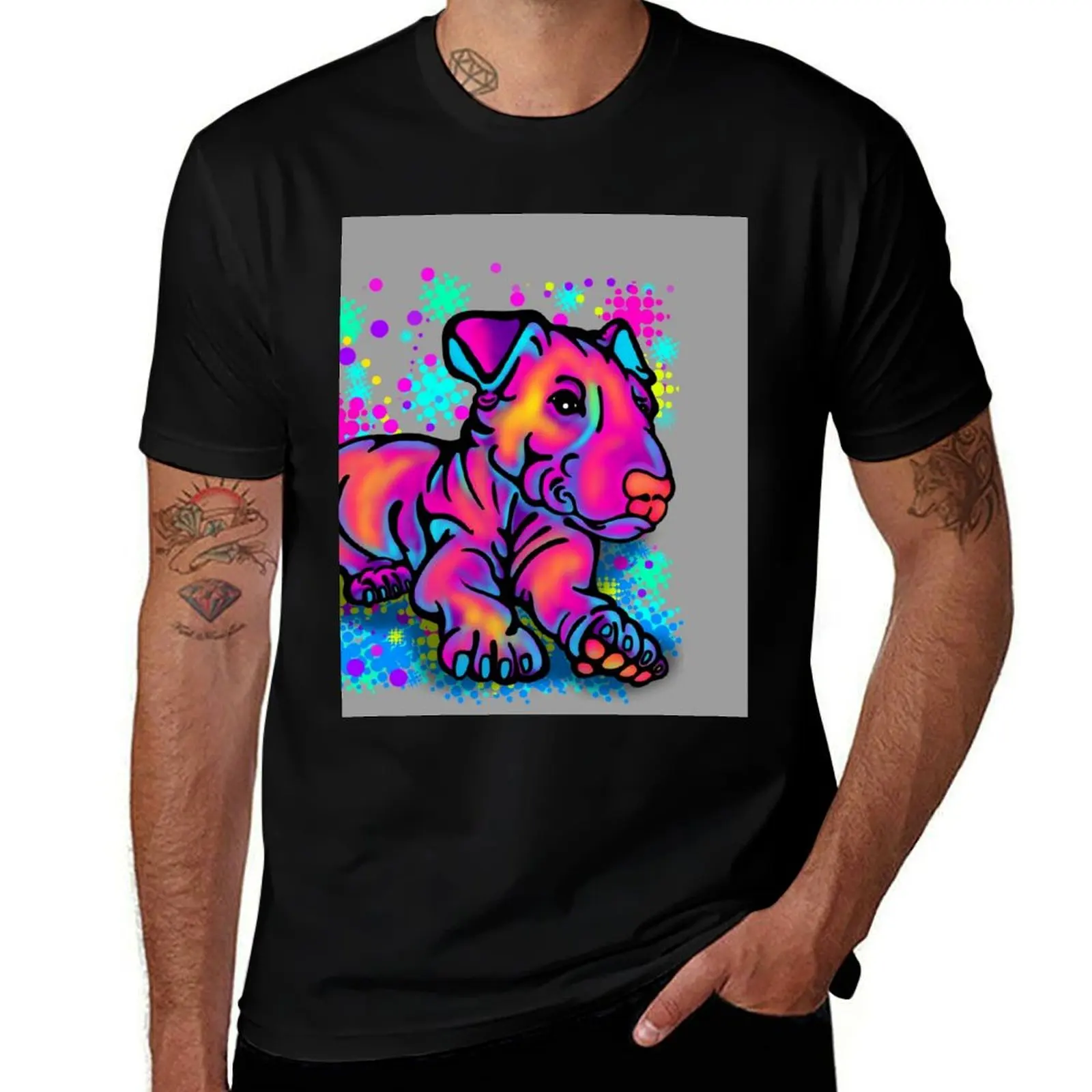 Colour Splash Bull Terrier Pup T-Shirt Work Utility Short Sleeve Shirt T-Shirt