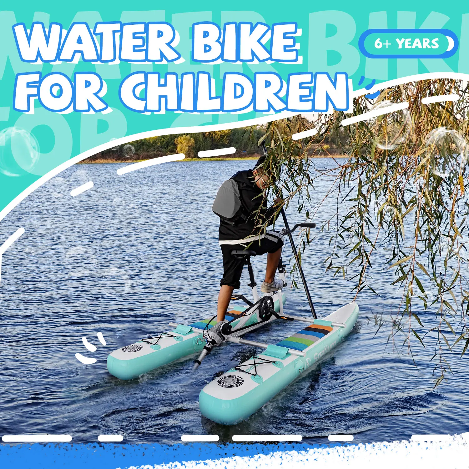 Spatium Water Bike for Kids Inflatable Water Bikes Water Bicyles for Lake with Inflatable Pontoons Pedal Water Bike