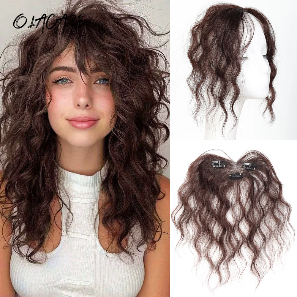 OLACARE 3D Bangs Invisible Seamless Head Hair Wool-Curled Forehead Bangs 3 Teardrop BB Clips Hand-Woven Heart-Shaped Netting