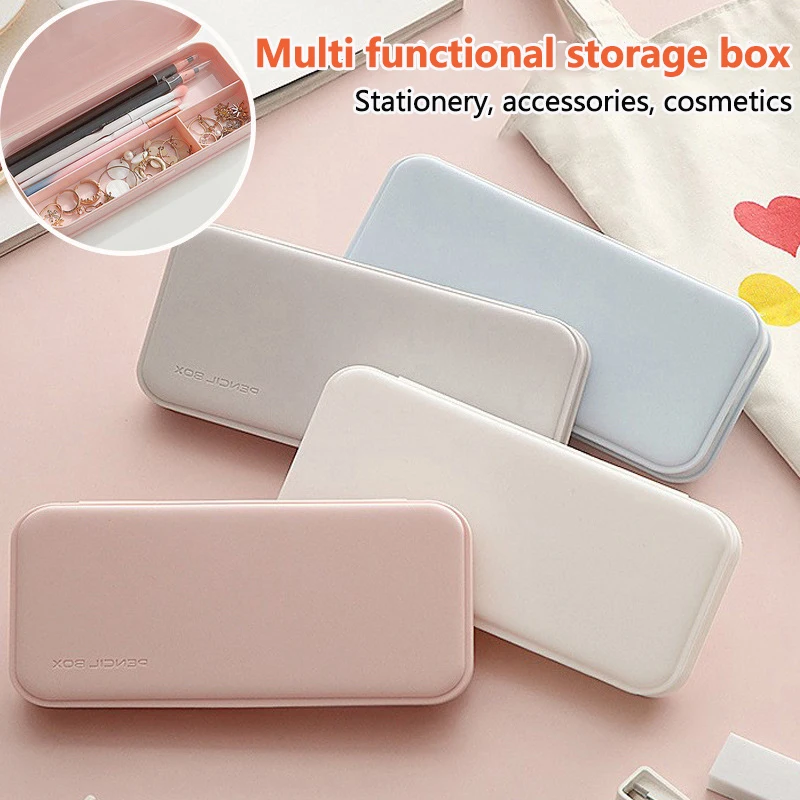 

Portable Makeup Brush Organizer Eyebrow Pencil Jewelry Ring Earring Storage Box With Cover 3 Grid Student Desk Pen Holder