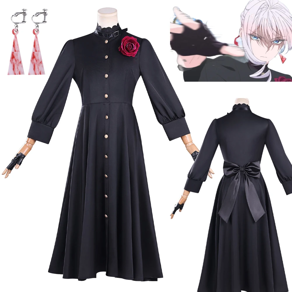 

Anime May I Ask for One Final Thing Scarlet El Vandimion Cosplay Costume Women Disguise Black Dress Earrings Set Halloween Suit