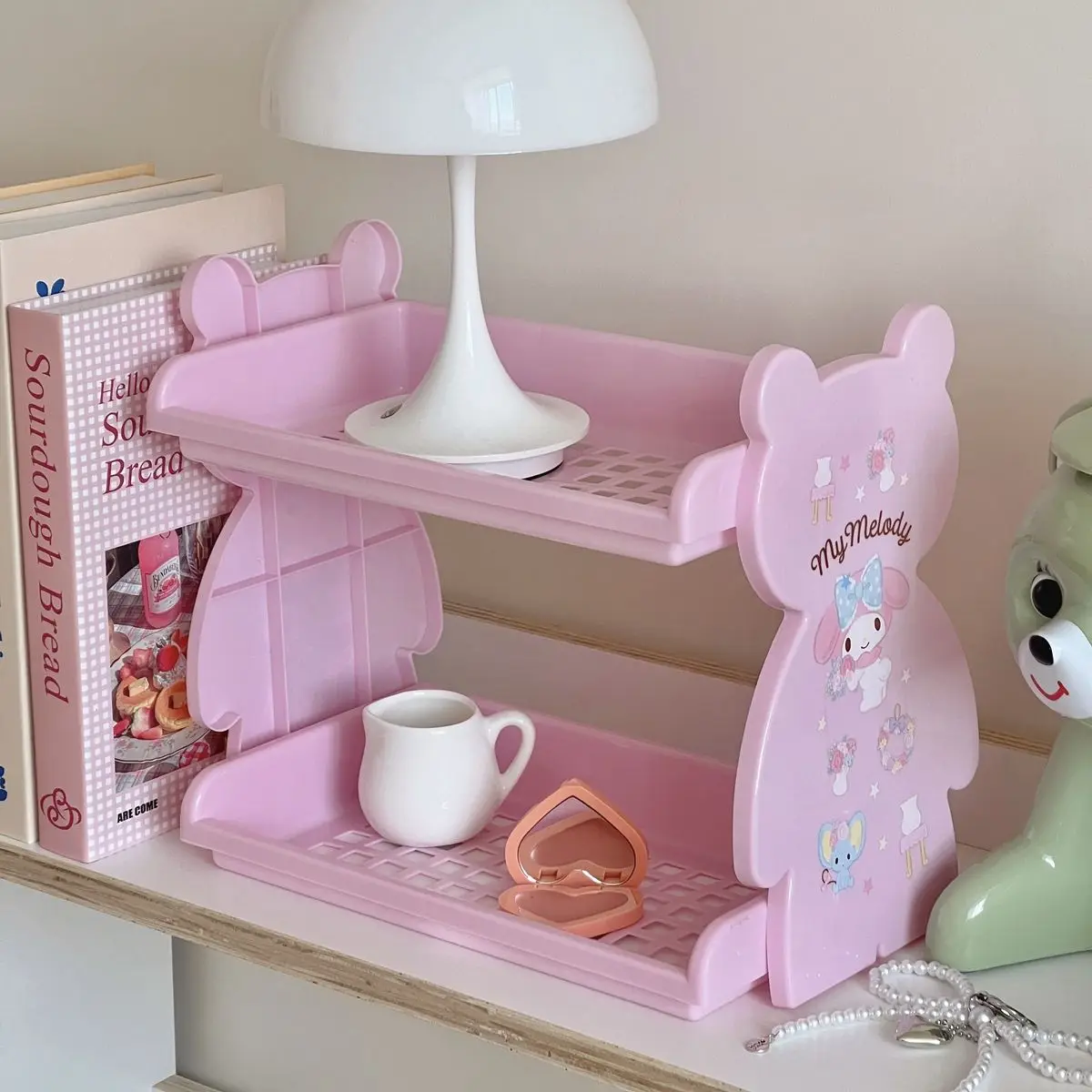 سانريو Kawaii مرحبا كيتي تخزين الرف بلدي ميلودي سينامورول أنيمي الكرتون طبقة مزدوجة سطح المكتب تخزين الرف البلاستيك طوي