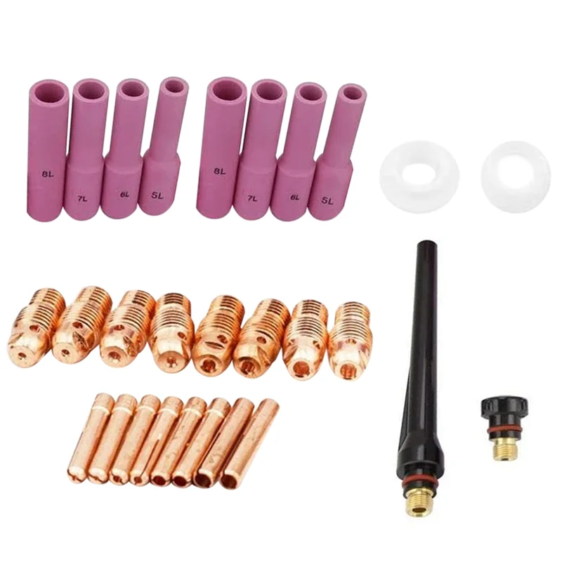 TIG Consumables KIT Long Alumina Nozzle Cups Collets Bodies FIT TIG Welding Consumables PTA DB 17 18 26 28PK