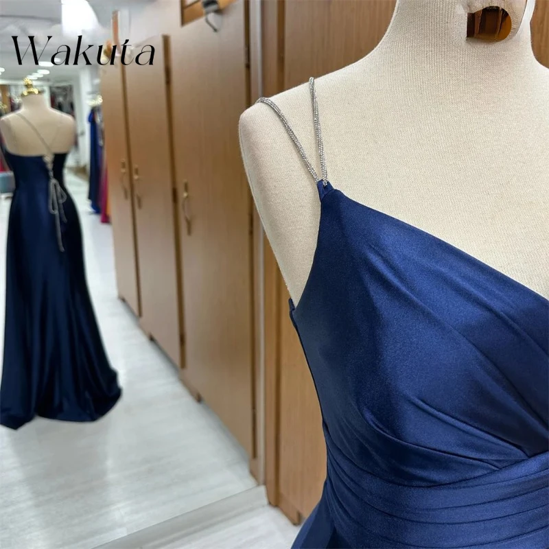 Wakuta Solid V-neck Sleeveless Evening Vestidos Long Pleated Chiffon Gowns with A Slim Fit Sparkling Dance Robe Elegante Mujer